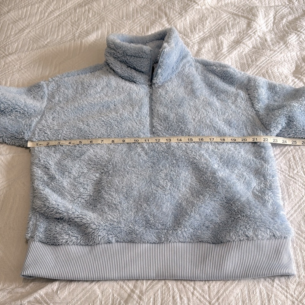 Joe Fresh Light Blue Oversized Teddy Quarter Zip Sweater Size Medium - Picture 5 of 6